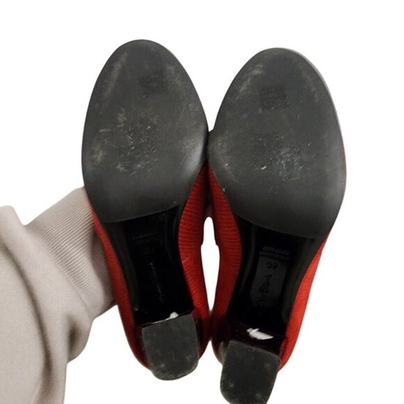 Marino Fabiani Red Snakeskin Leather Peep Toe Pumps Lucite Heel 8.5 - Picture 8 of 12